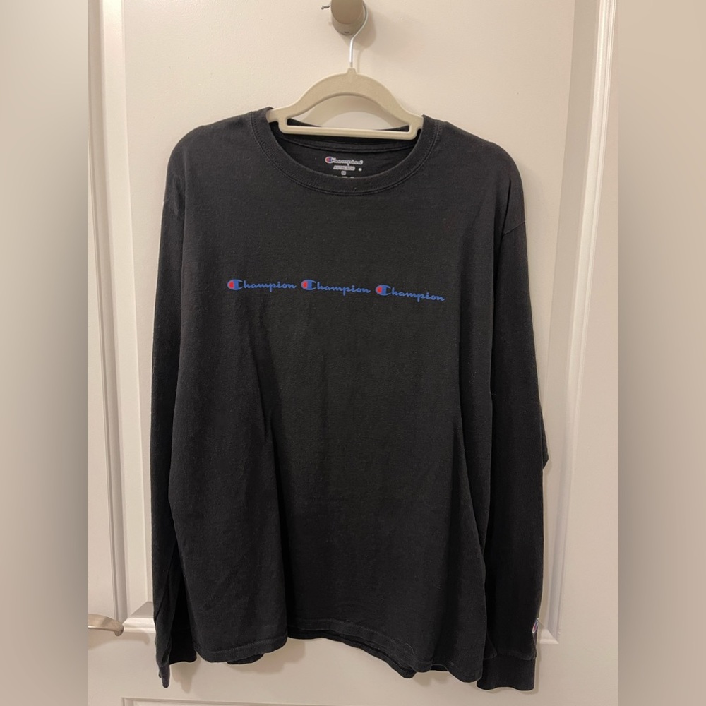 Champion Black Long Sleeve Tee with Logo